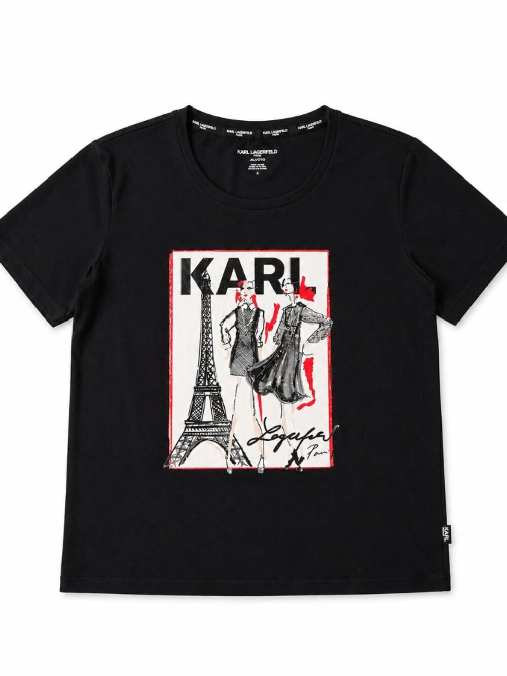 Karl Lagerfeld Paris Eiffel Tower Graphic Tee Women’s XL Black Pink Short Sleeve